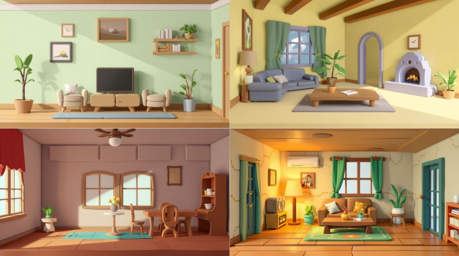 A scene background of colorful 3d dining room