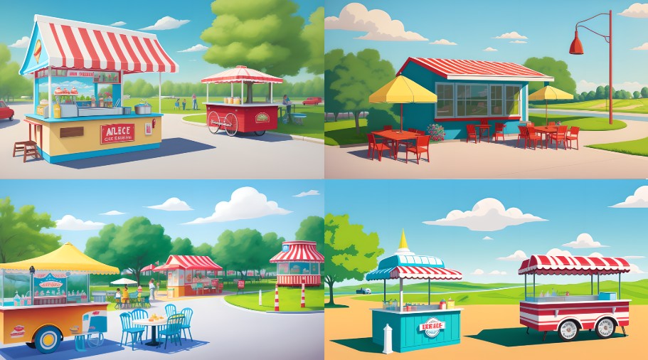 A scene background of colorful cartoon style food stall