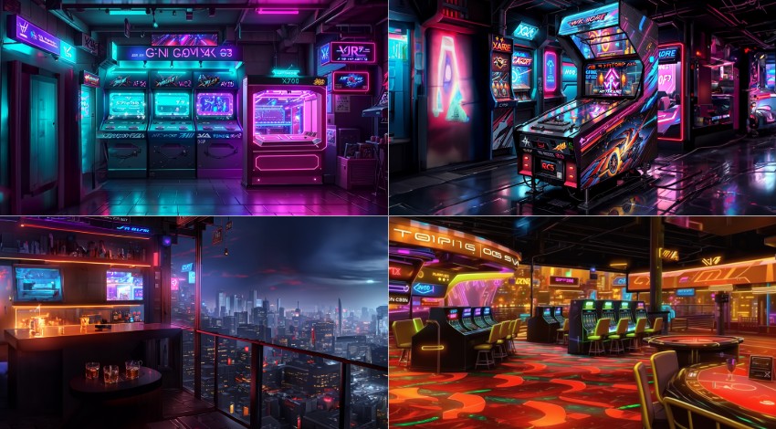 A scene background futuristic style game centre