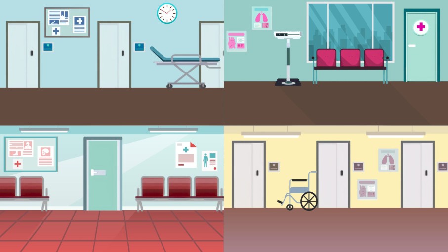 Cartoon scene background hospital corridor