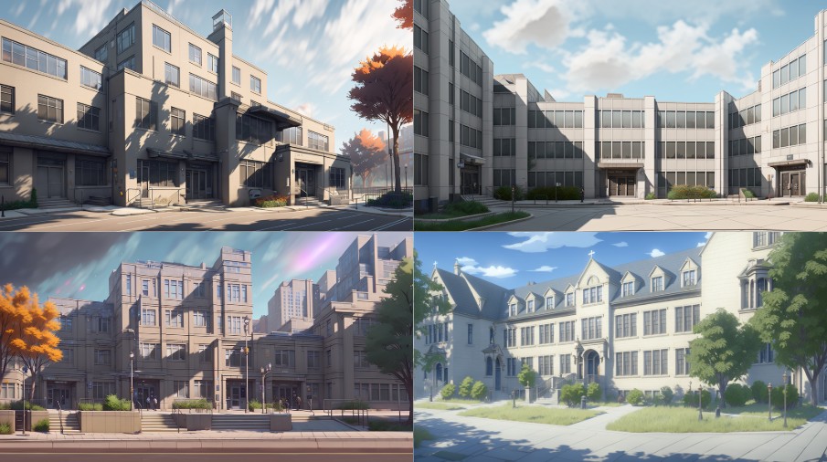 Manga style of scene background of school building