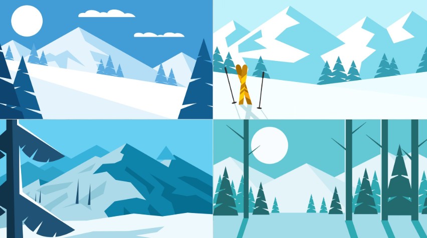 A cartoon scene background of snow mountain