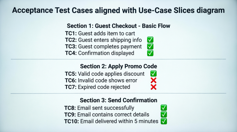 Acceptance Test Cases Aligned with Use-Case Slices
