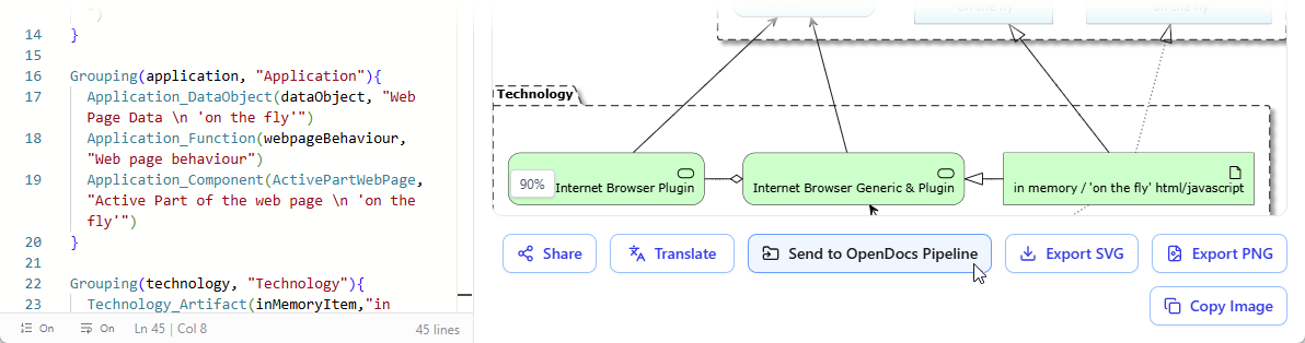 Step-by-step guide showing how to send a diagram from VPasCode to OpenDocs