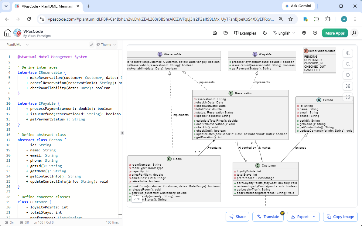 Editing a UML class diagram with Visual Paradigm's VPasCode diagram-as-code tool