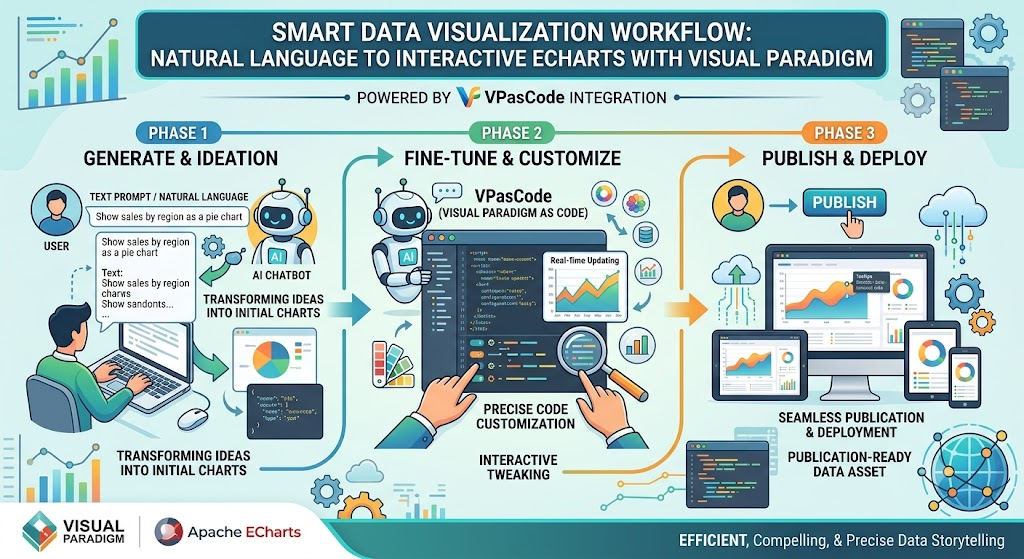 Apache ECharts in Visual Paradigm: From AI Prompt (Chatbot) to Final Asset (VPasCode) and OpenDocs