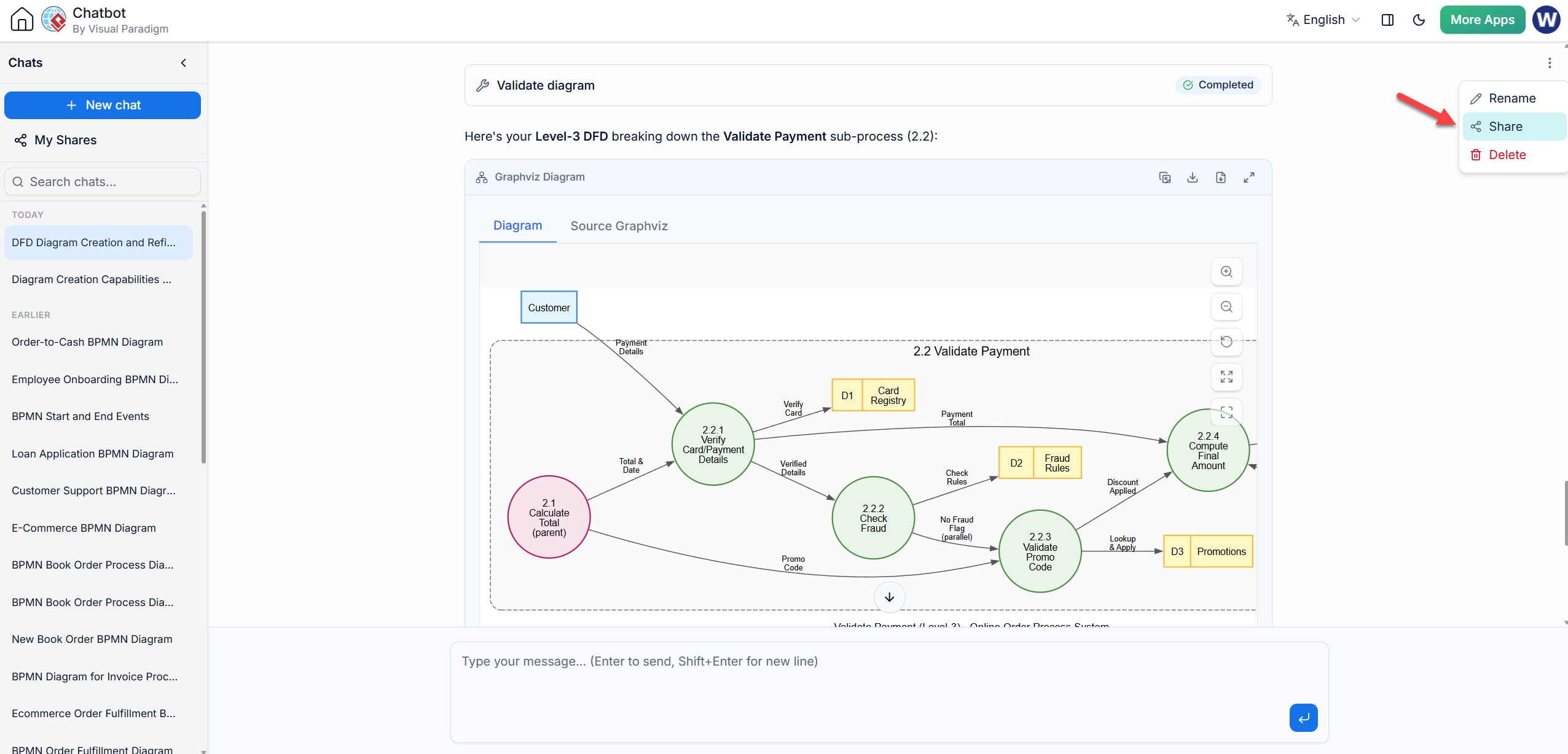 How to share a AI session with your team for the DFD project